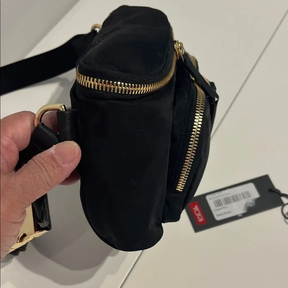 Tumi Madison Black Nylon Belt Bag with Gold Hardware Accents - Picture 4 of 16